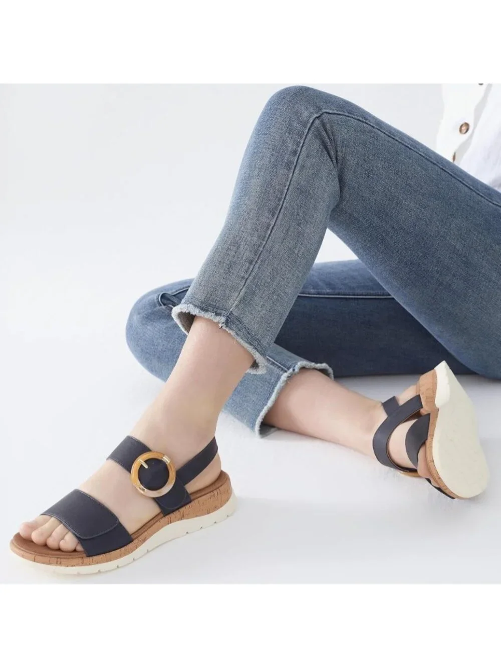 UBFEN Women's Blue Summer Open Toe Adjustable Instep and Ankle Straps Sandals
